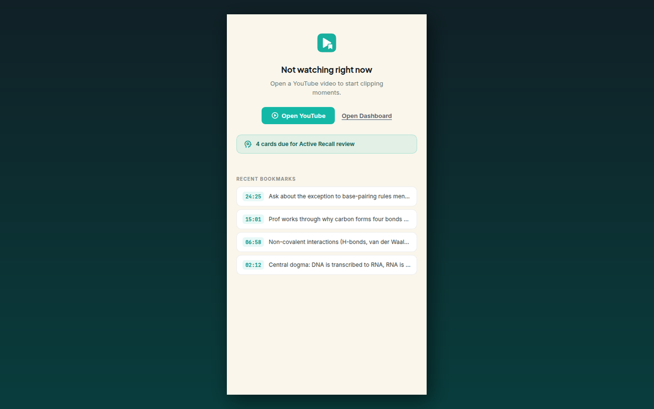 ClipMark's persistent side panel with recent bookmarks