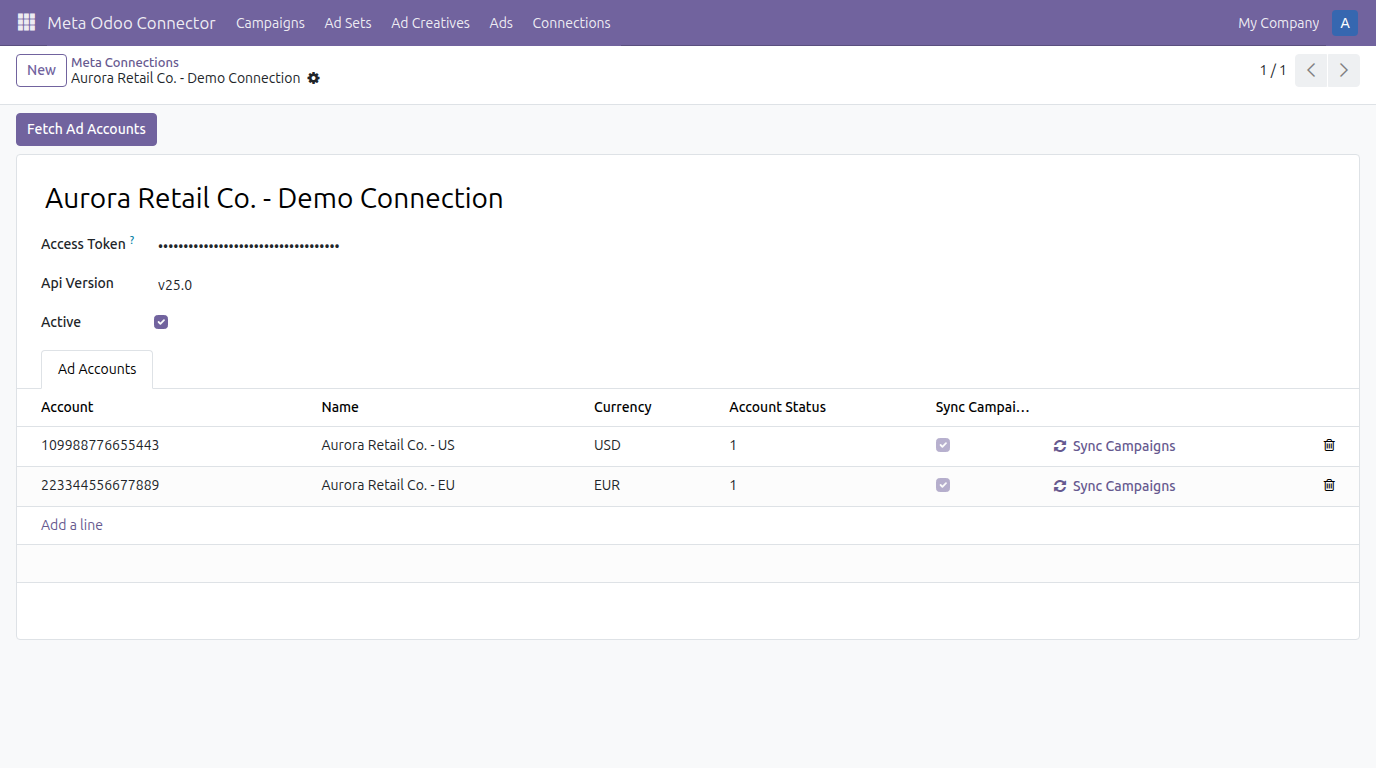 Connecting a Meta ad account with an access token