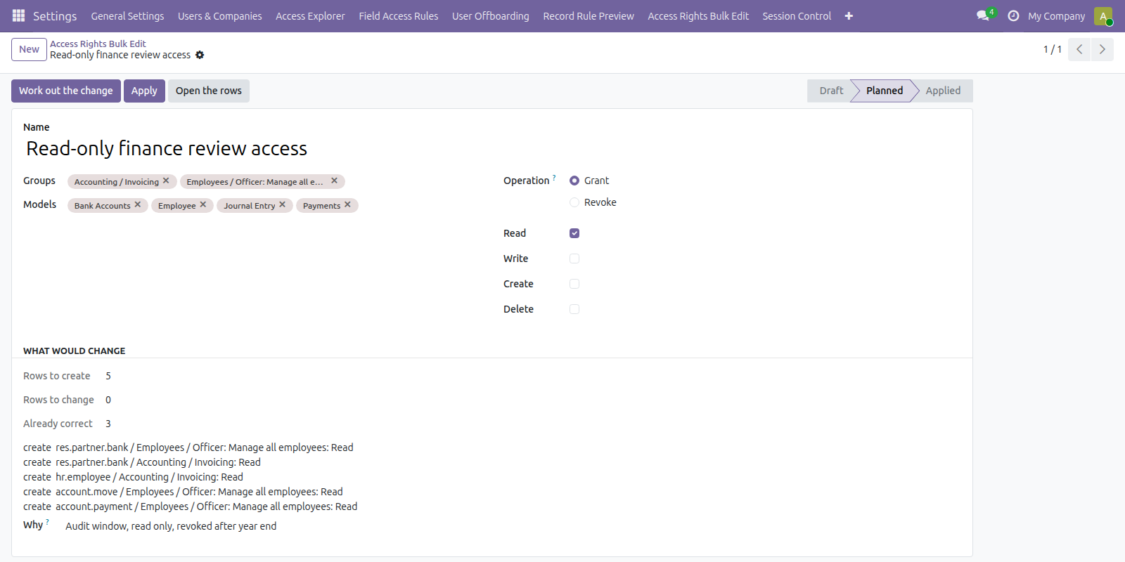 Access Management in Odoo — screenshot plan
