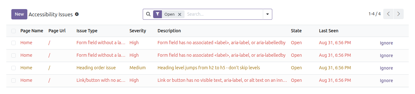Accessibility Auditor in Odoo — screenshot issues