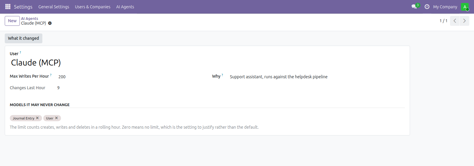 AI Agent Guardrails in Odoo — screenshot agent