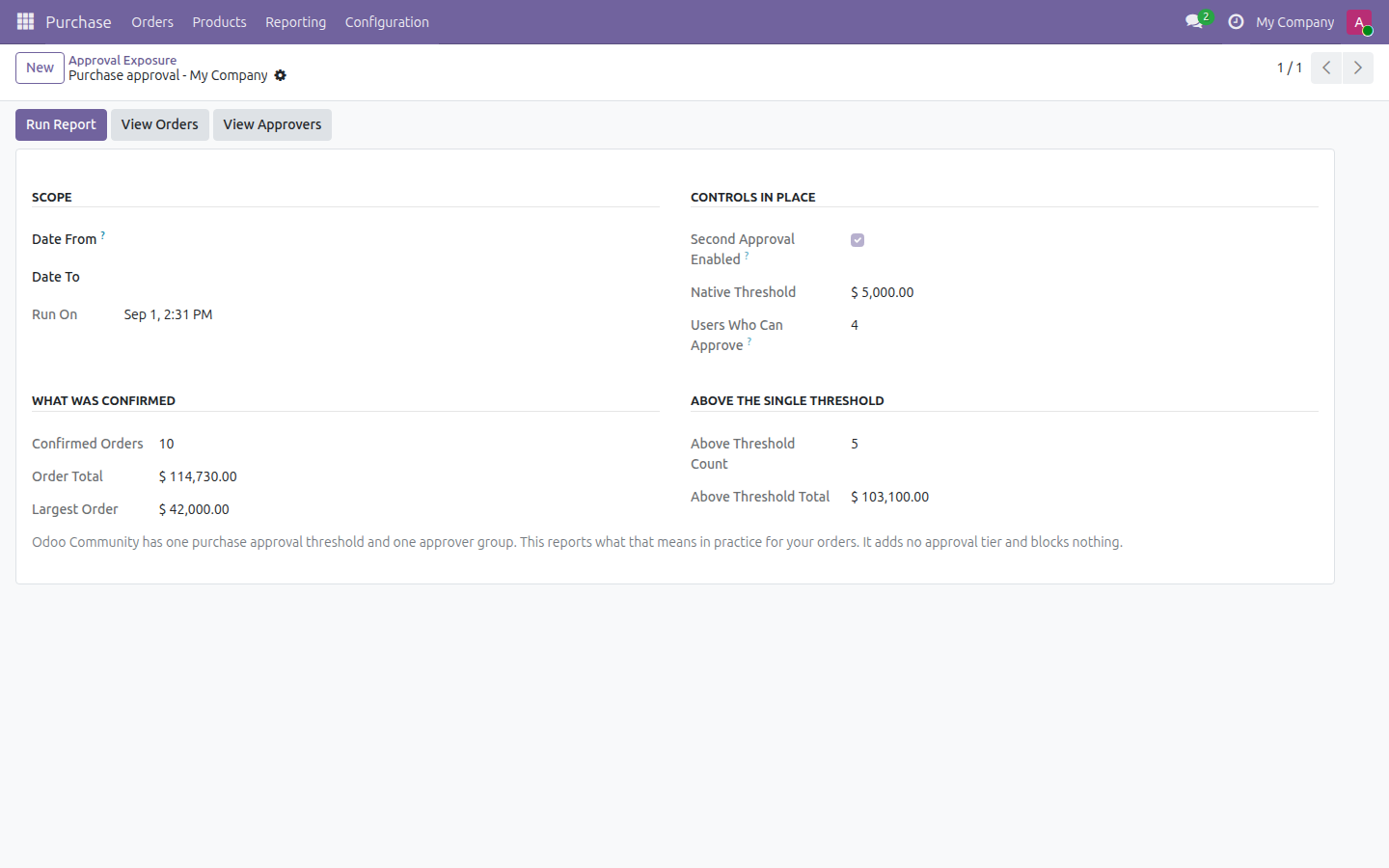 Approval Exposure in Odoo — screenshot exposure