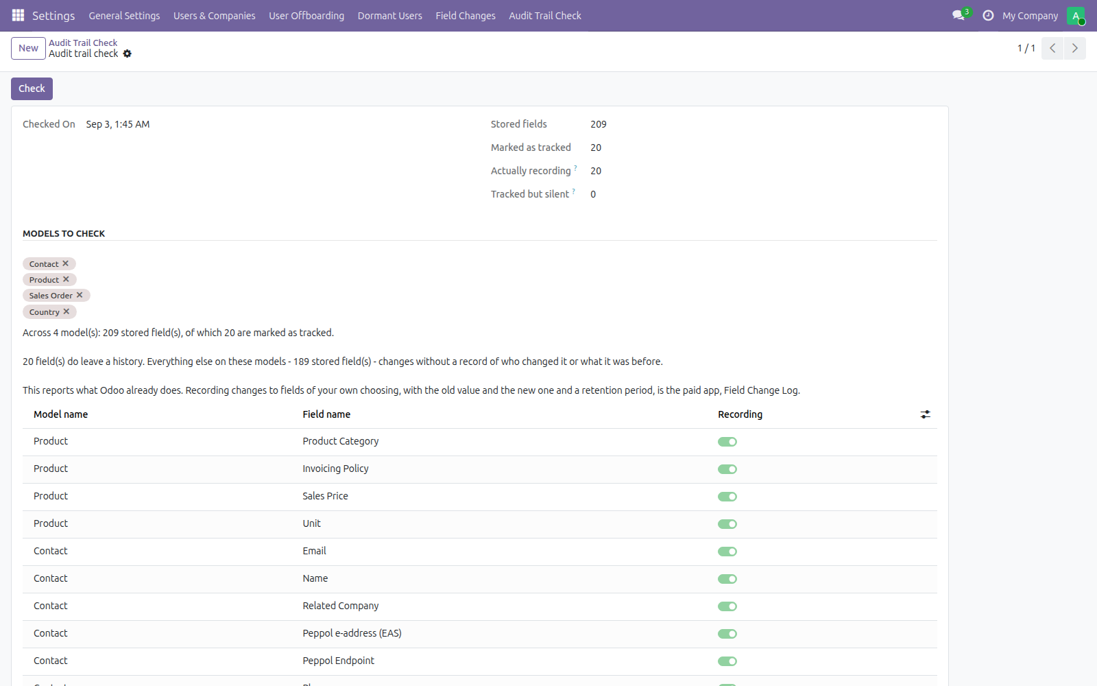 Audit Trail Check in Odoo — screenshot check