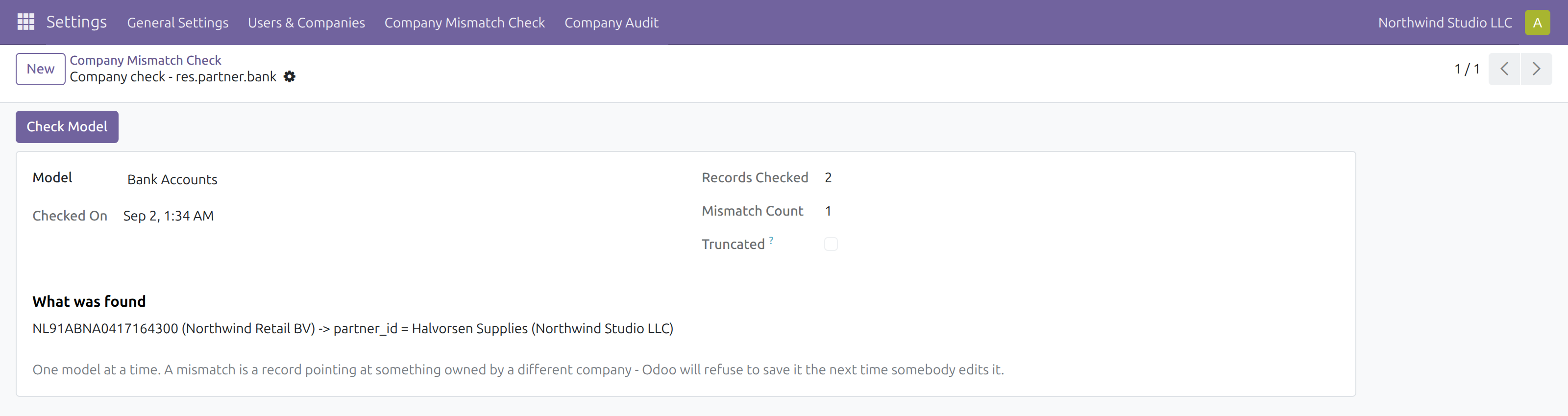 Company Mismatch Check in Odoo — screenshot check