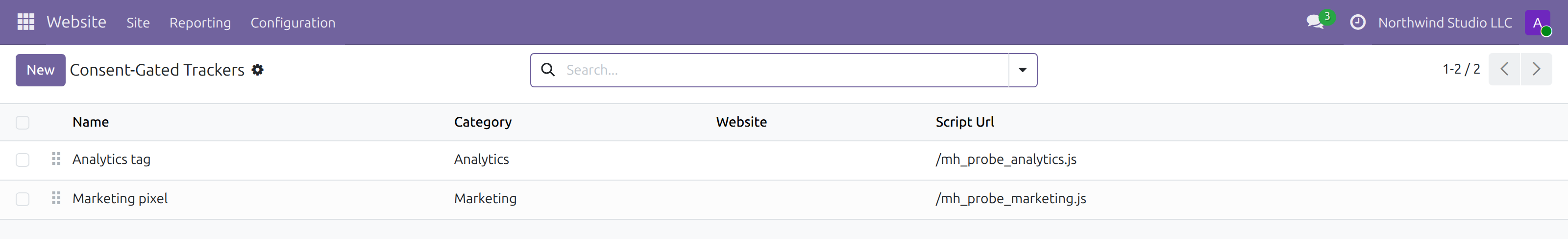 Cookie Consent Enforcer in Odoo — screenshot trackers