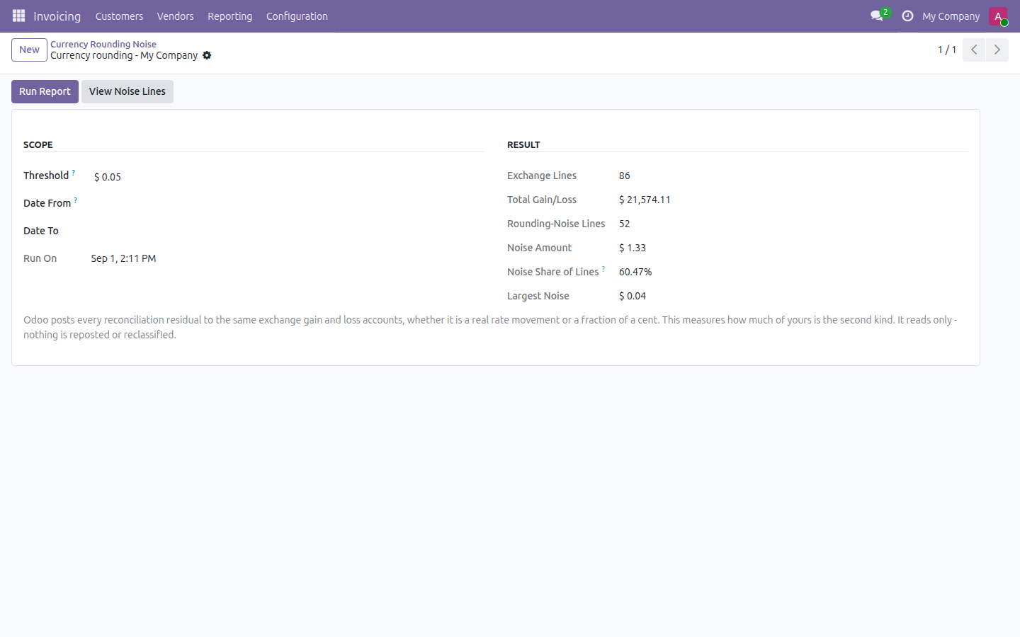Currency Rounding Noise in Odoo — screenshot report