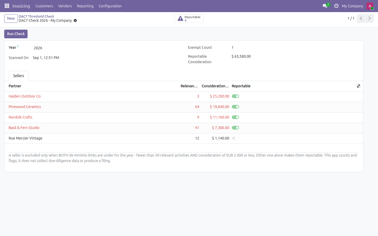 DAC7 Threshold Check in Odoo — screenshot check