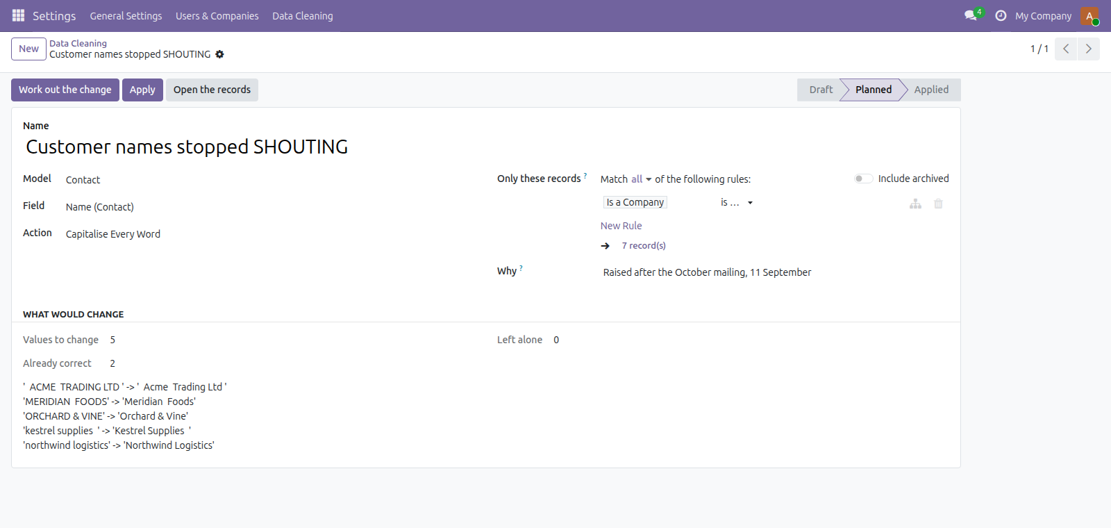 Data Cleaning in Odoo — screenshot plan