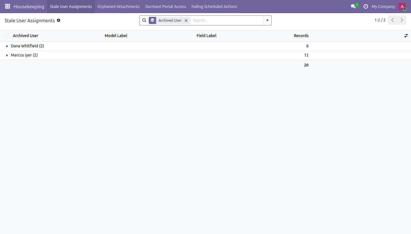 Database Housekeeping in Odoo — screenshot menu