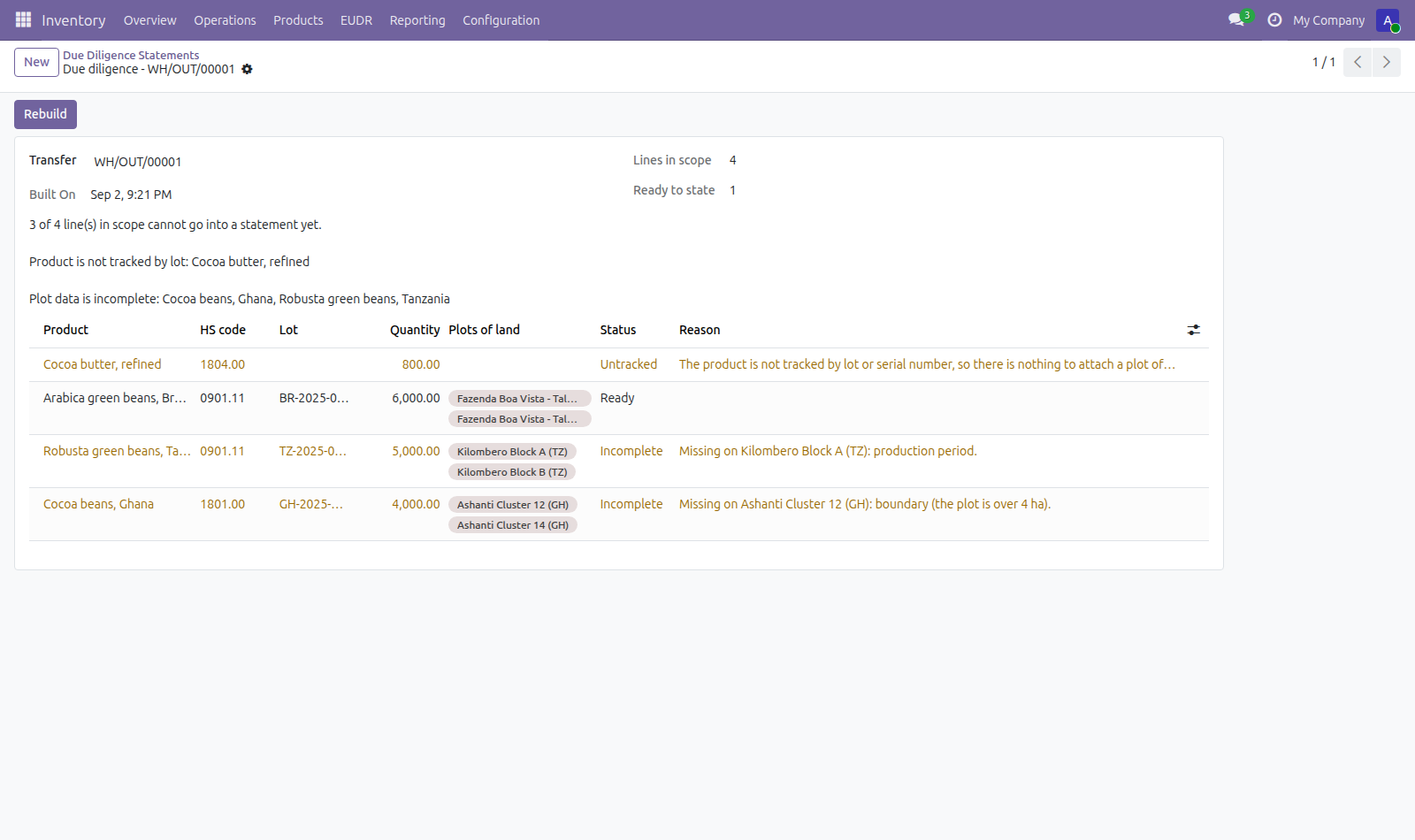 EUDR Due Diligence in Odoo — screenshot statement