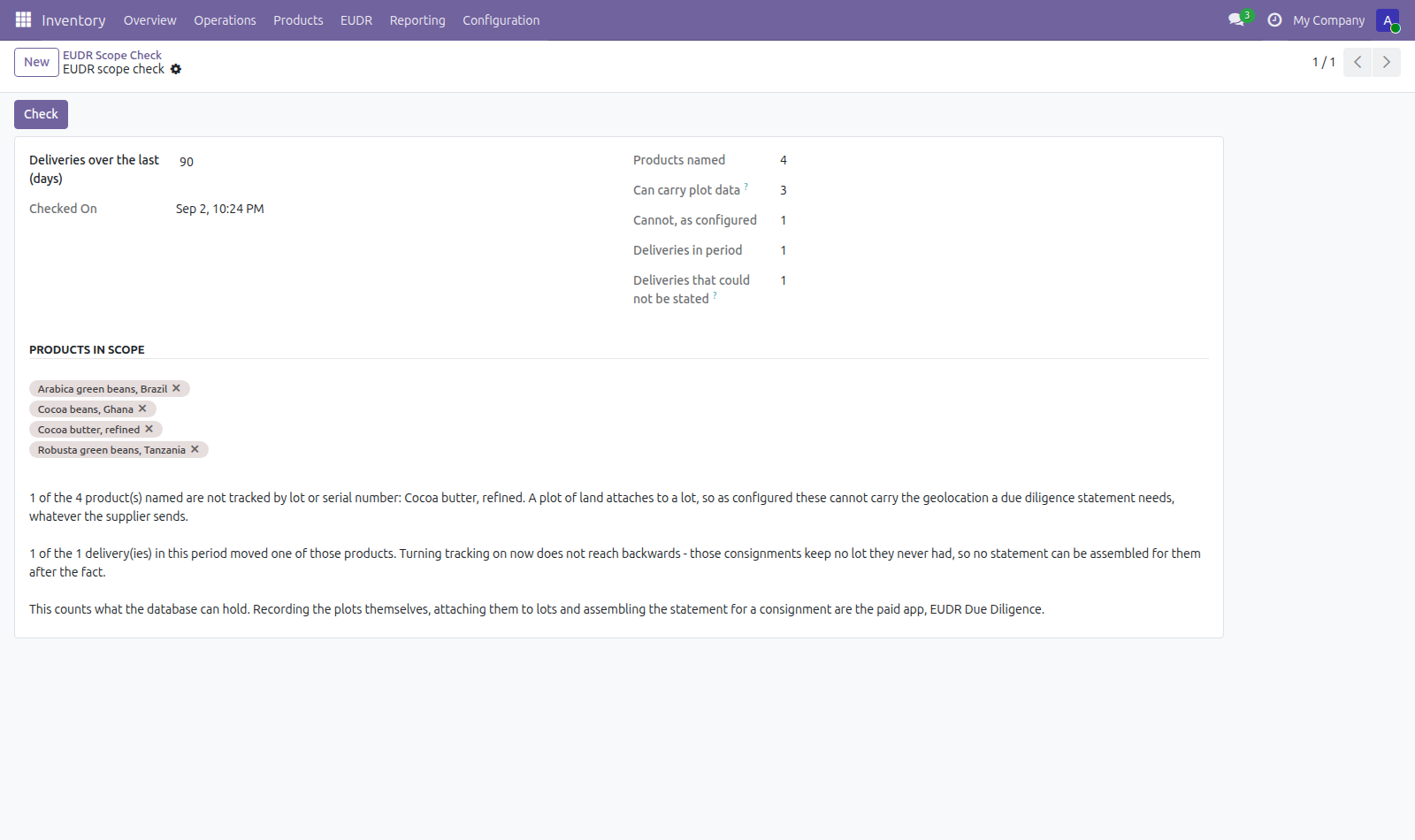 EUDR Scope Check in Odoo — screenshot check
