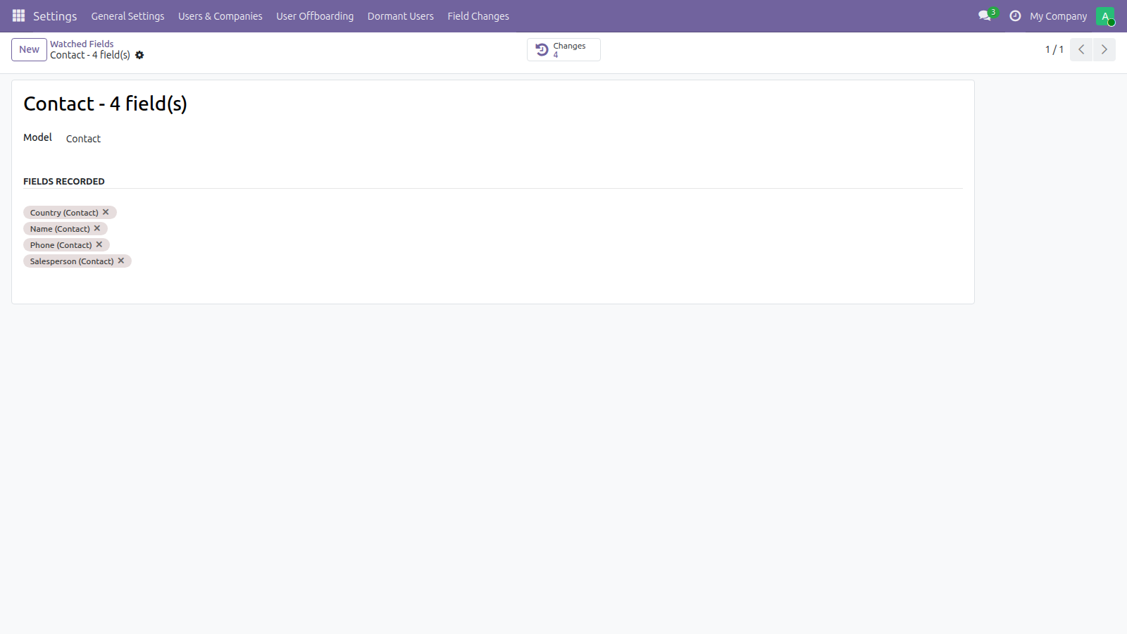 Field Change Log in Odoo — screenshot watch