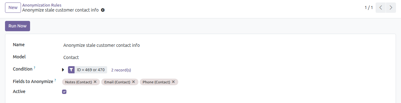 GDPR Retention Purge in Odoo — screenshot rule