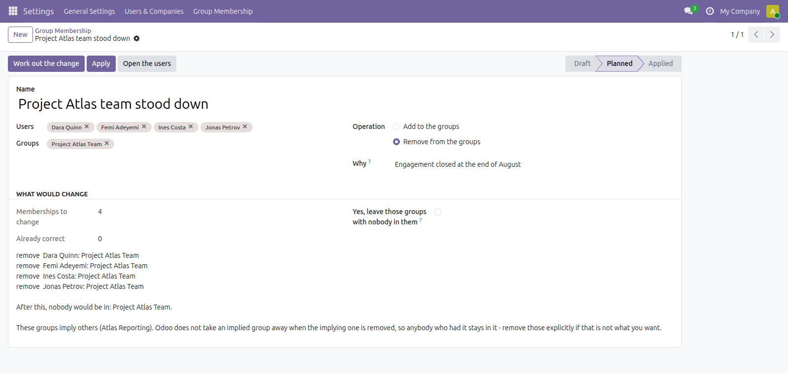 Group Membership Bulk in Odoo — screenshot plan