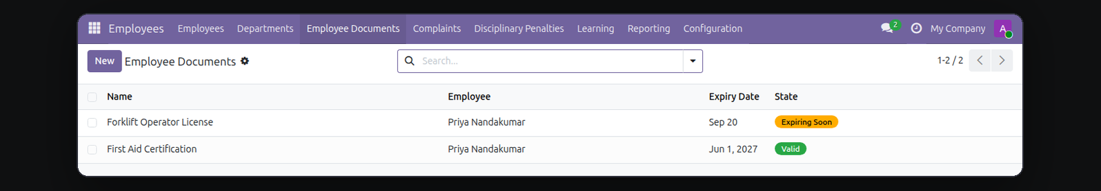 HR Employee Compliance in Odoo — screenshot documents