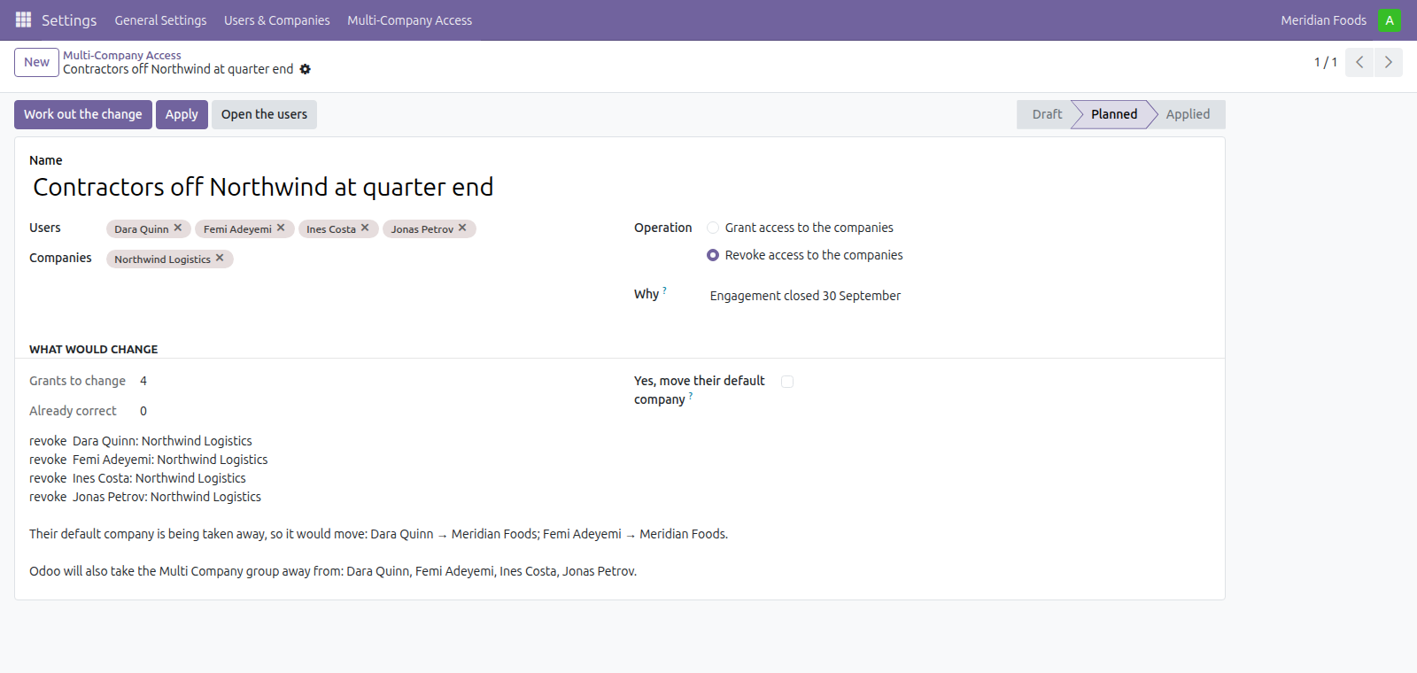 Multi-Company Access in Odoo — screenshot plan