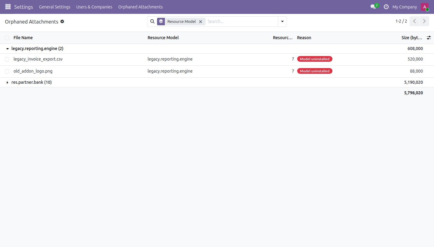 Orphaned Attachment Scan in Odoo — screenshot scan