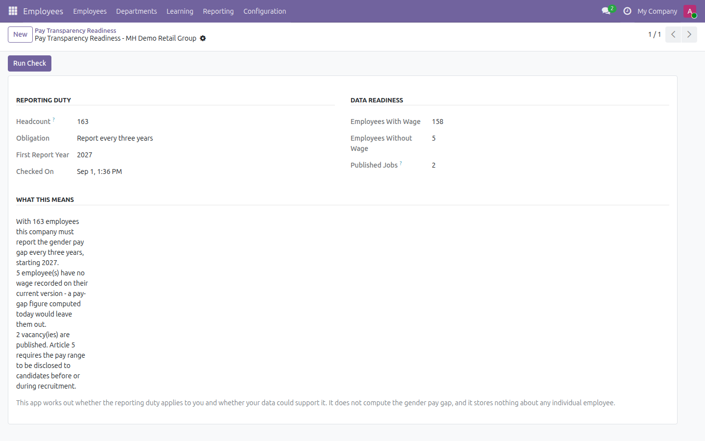 Pay Transparency Ready in Odoo — screenshot readiness