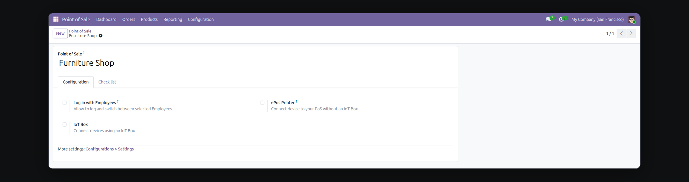 POS Analytic Account in Odoo — screenshot settings